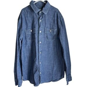 Crewcuts Blue Denim Chambray Button Up Long Sleeve Shirt Boys Size 14 GUC